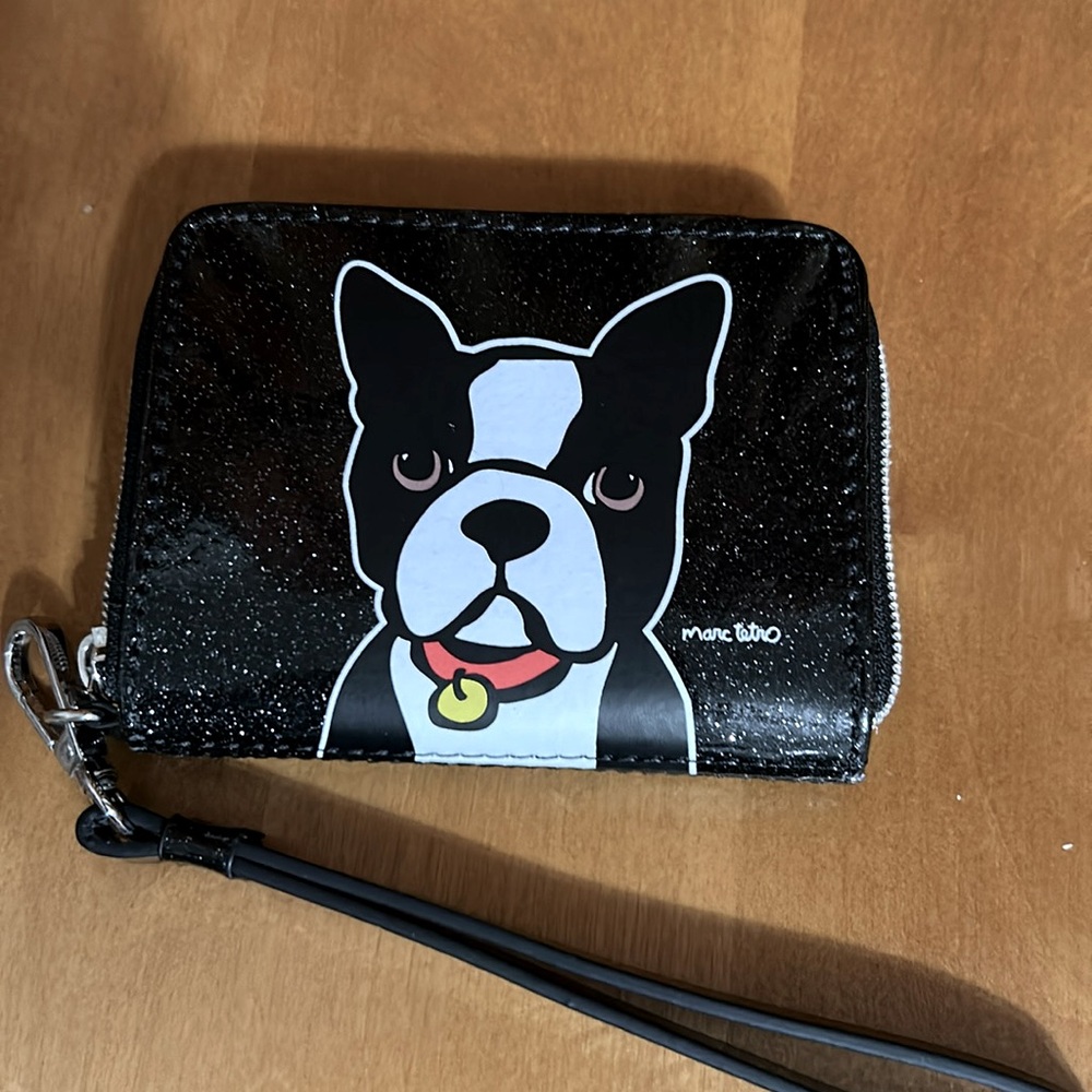 Marc Tetro Boston Terrier Black Small Zipper Wallet Wristlet Bag. Like new